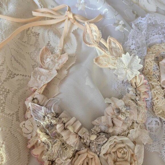 Bohemian Collar Neutral Vintage Lace Wedding Necklace Bridal Jewelry - Picture 4 of 8